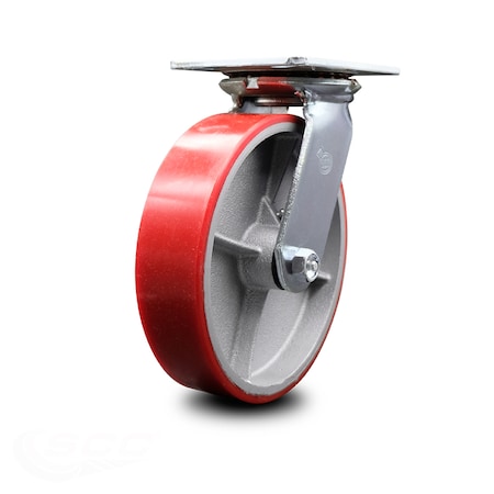 Service Caster 8 Inch Heavy Duty Red Poly on Cast Iron Swivel Caster with Roller Bearing SCC SCC-35S820-PUR-RS